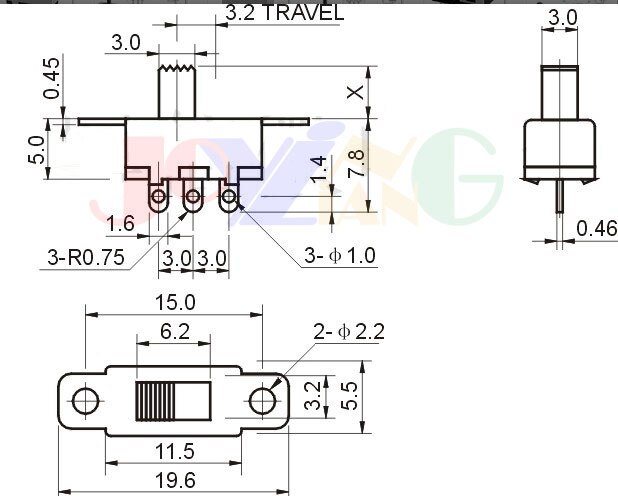 Switch Deslizable 1 Polo 2 Tiros 2 Posiciones Para Chasis